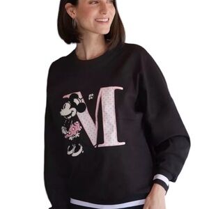 Disney Spirit Jersey Adult Women M Black Minnie Mouse Patch Embroidered Sweater